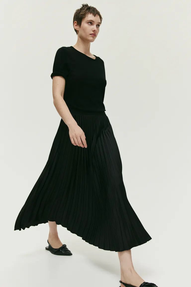 Pleated Skirt - High waist - Midi - Black - Ladies | H&M US | H&M (US + CA)