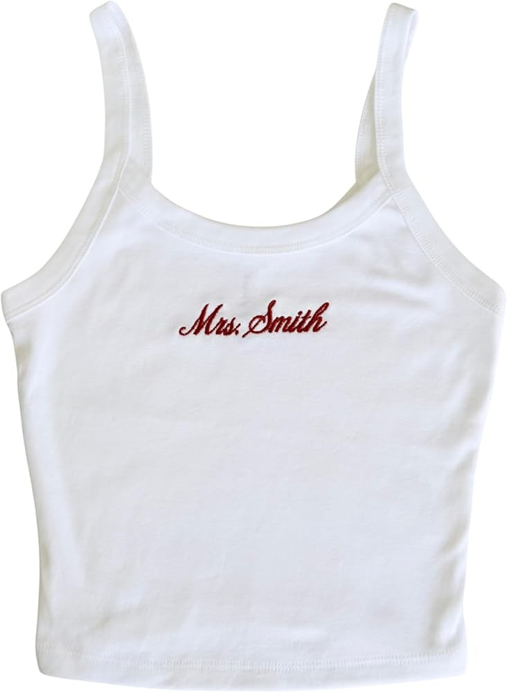 Embroidered Spaghetti Strap Tank Top, Mrs. Tank, Bride T-Shirt, Bridal Shower Gift, Engagement Gi... | Amazon (US)