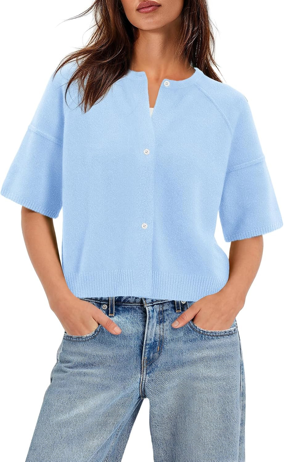 Nirovien Womens Lightweight Cropped Cardigan Short Sleeve Sweaters Fall | Amazon (US)