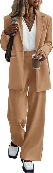 KIRUNDO Women's 2024 Fall 2 Piece Blazer Set Casual Loose Long Blazer Jackets and Dressy Wide Leg... | Amazon (US)