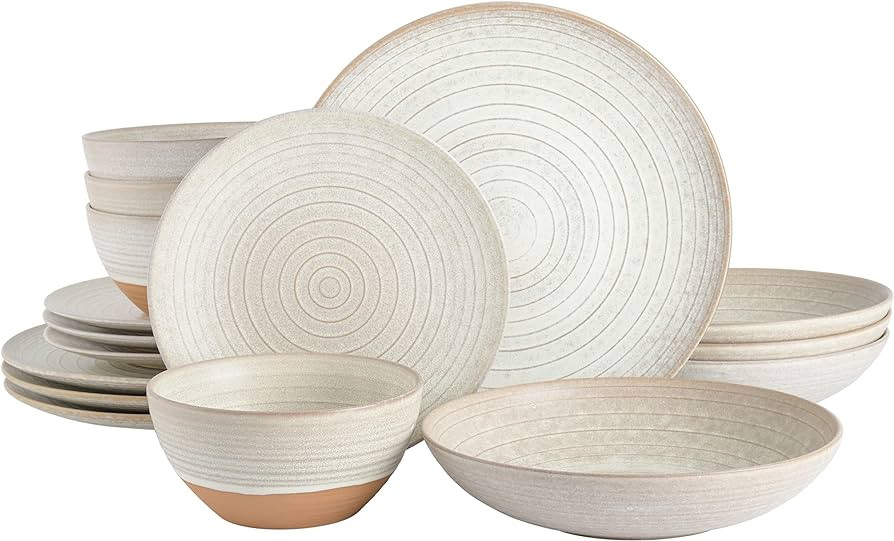 Gibson Elite 16 Piece Dreamweaver Double Bowl Terracotta Reactive Dinnerware Set - Sand Cream, Se... | Amazon (US)