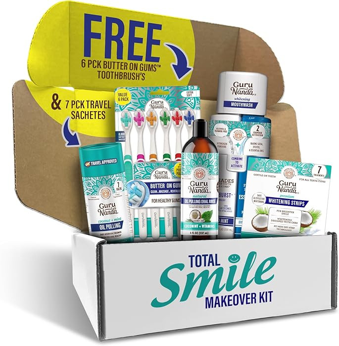 GuruNanda Total Smile Makeover Kit Regular with Cocomint Oil Pulling, Dual Barrel Whitening Mouth... | Amazon (US)