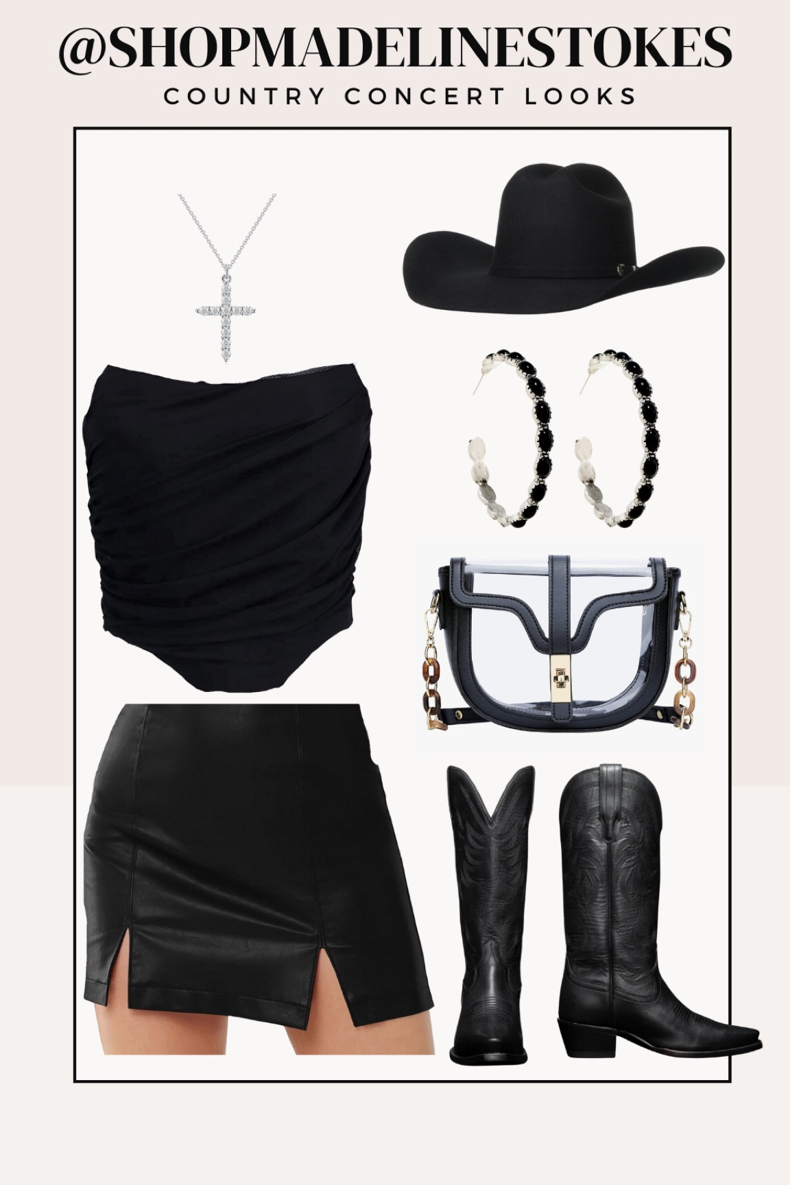 Country concert look! A clear bag is essential for stadiums that require it! 



Cowboy boots
Country 
Western look
Corset top 
Leather skirt 
All black look 

#LTKFindsUnder100 #LTKFindsUnder50 #LTKStyleTip