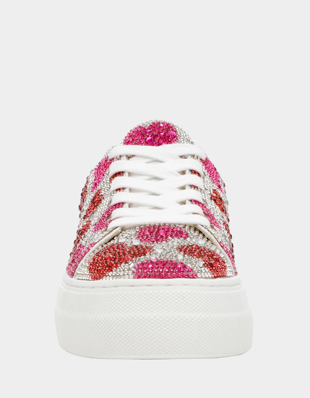 SIDNY RED/PINK HEARTS MULTI Women's Rhinestone Valentine's Day Heart Sneakers | Betsey Johnson