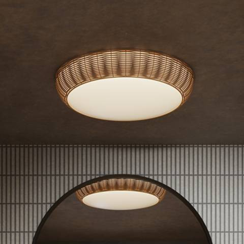 Alora Mood Merida E26 14-in Rattan Flush Mount | Lamps Plus