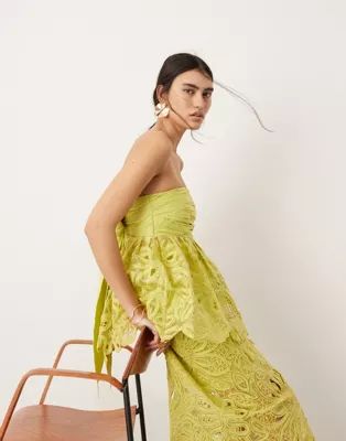 ASOS EDITION floral cornelli tie back bandeau top co-ord in lime green | ASOS (Global)