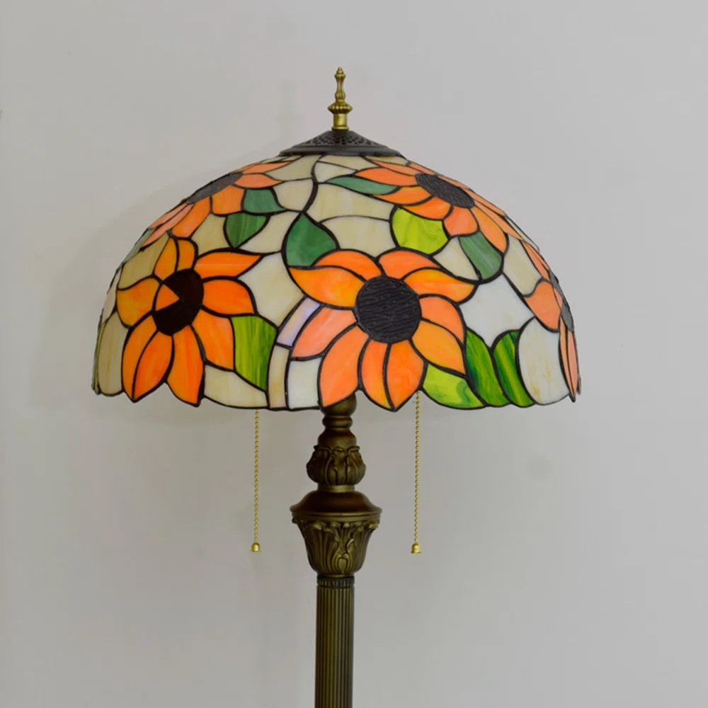 64"H Tiffany Style Floor Lamp with Stained Glass Shade and Resin Base | Wayfair North America