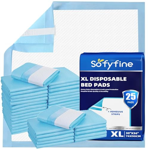 SOFYFINE Bed Pads with Adhesive Strip 30"x36" Thicken Elderly Adults Incontinence Underpads Dispo... | Amazon (US)