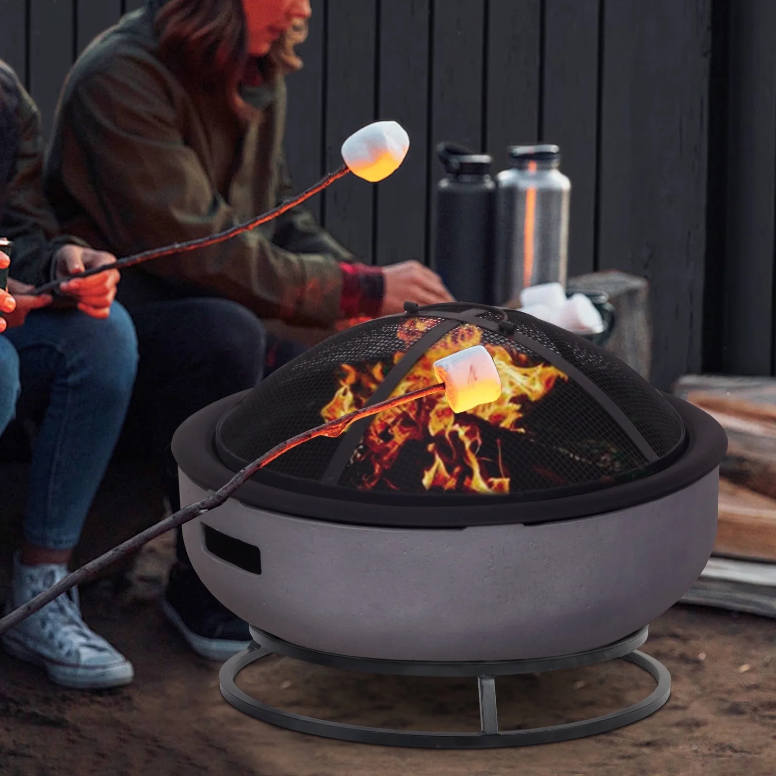 Afterglow Round Terrafab Wood Burning Fire Pit with Safe Spark Screen and Poker, Light Gray - Wal... | Walmart (US)