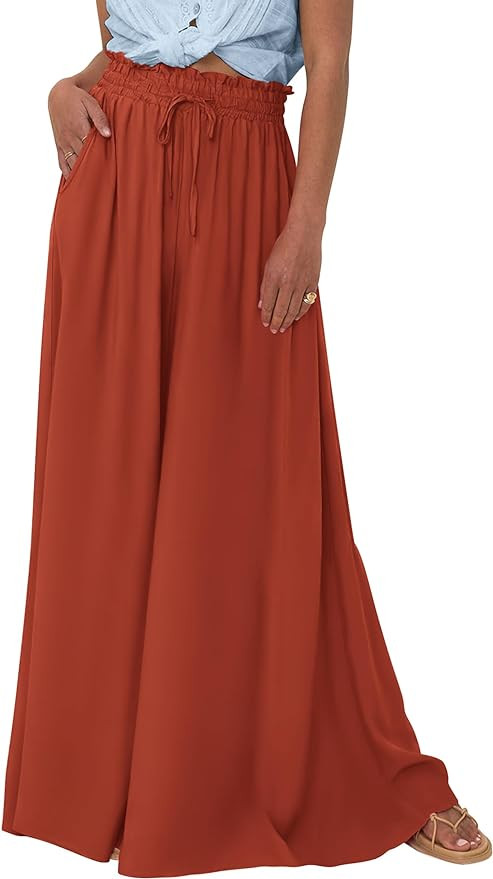 PRETTYGARDEN Women's 2025 Summer Wide Leg Palazzo Pants High Waisted Flowy Pockets Trendy Casual ... | Amazon (US)