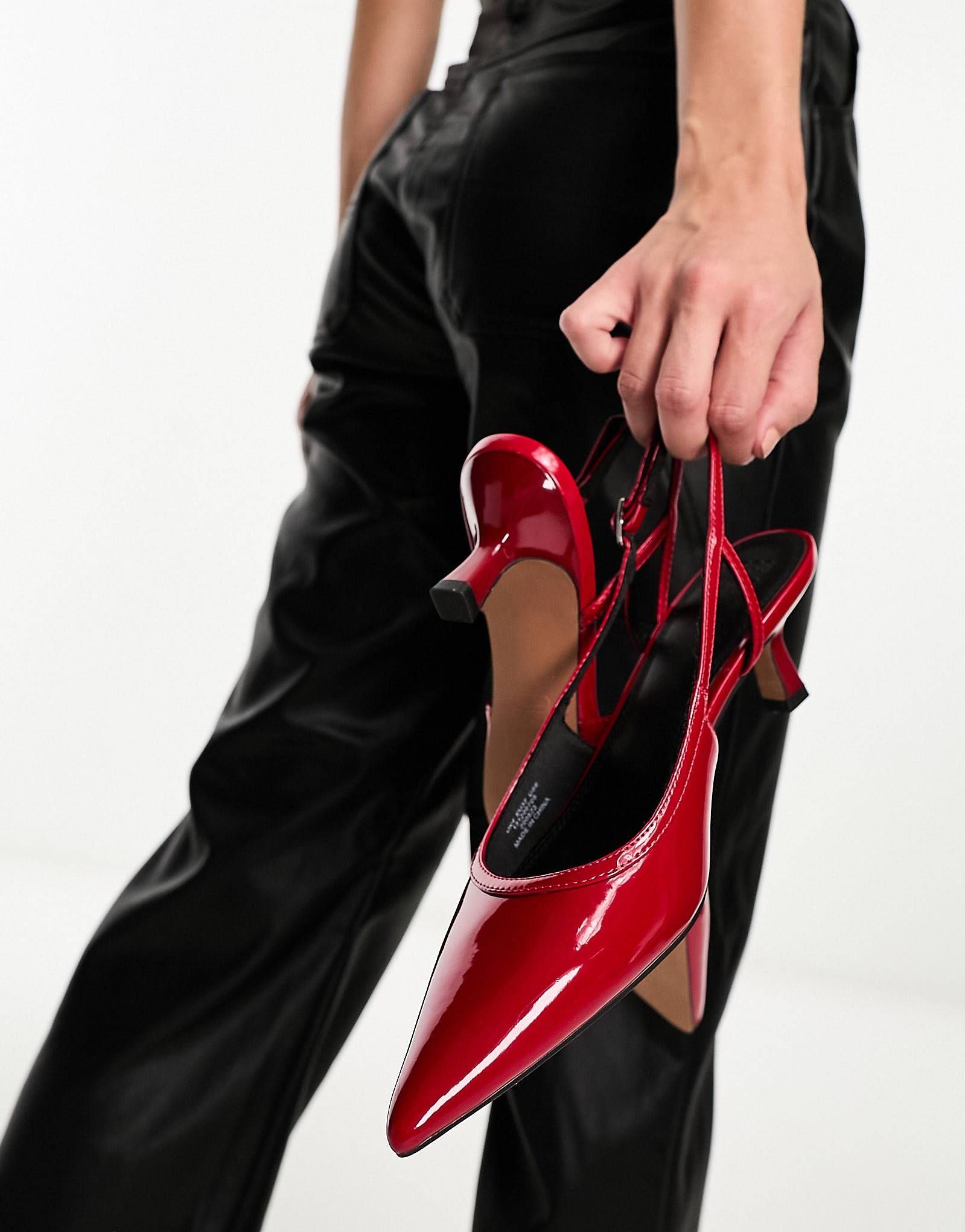 ASOS DESIGN Strut slingback mid heeled shoes in red | ASOS (Global)