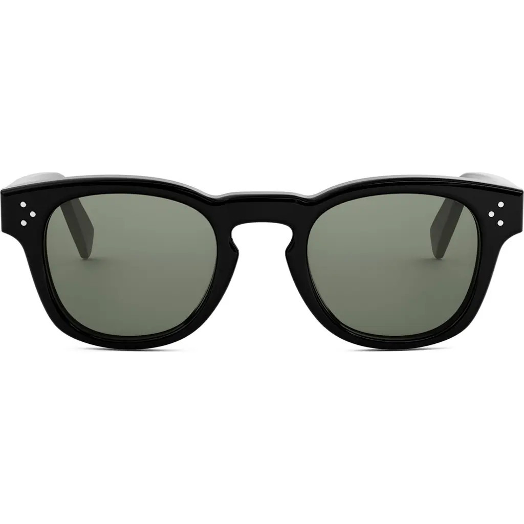 CELINE Bold 3 Dots 49mm Square Sunglasses in Shiny Black /Green at Nordstrom | Nordstrom