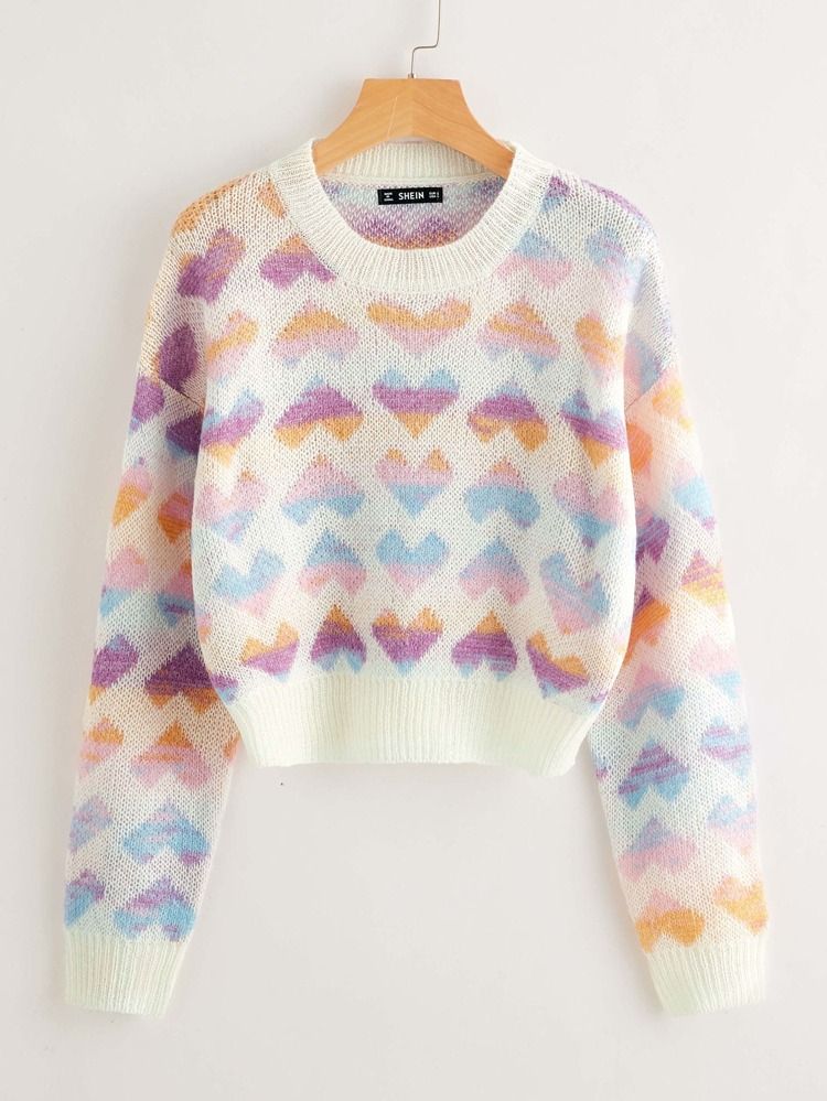 Drop Shoulder Heart Sweater | SHEIN