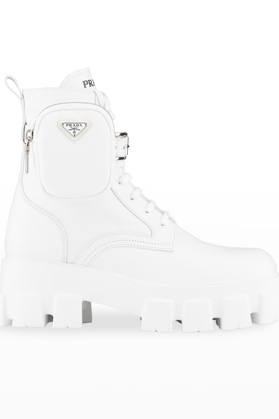 Prada Leather Zip Pocket Combat Booties | Neiman Marcus