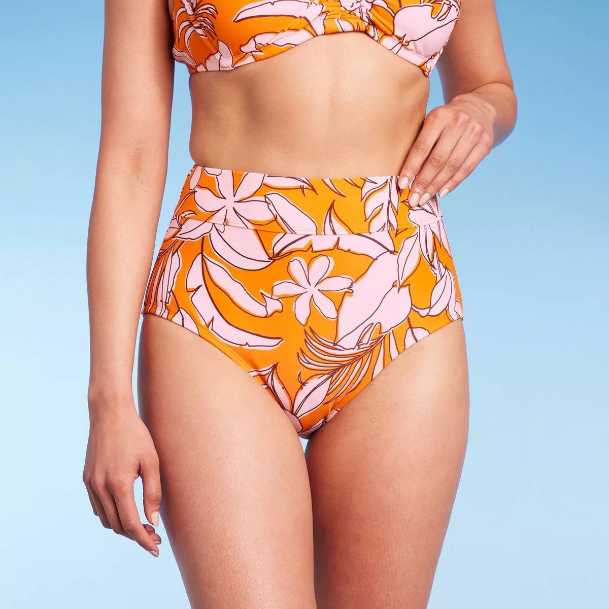 Women's Tropical Print Tummy Control Full Coverage High Waist Bikini Bottom - Kona Sol™ Orange | Target