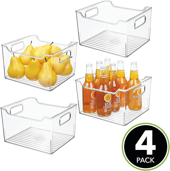 mDesign Plastic Kitchen Pantry Cabinet, Refrigerator or Freezer Food Storage Bin with Handles - O... | Amazon (US)