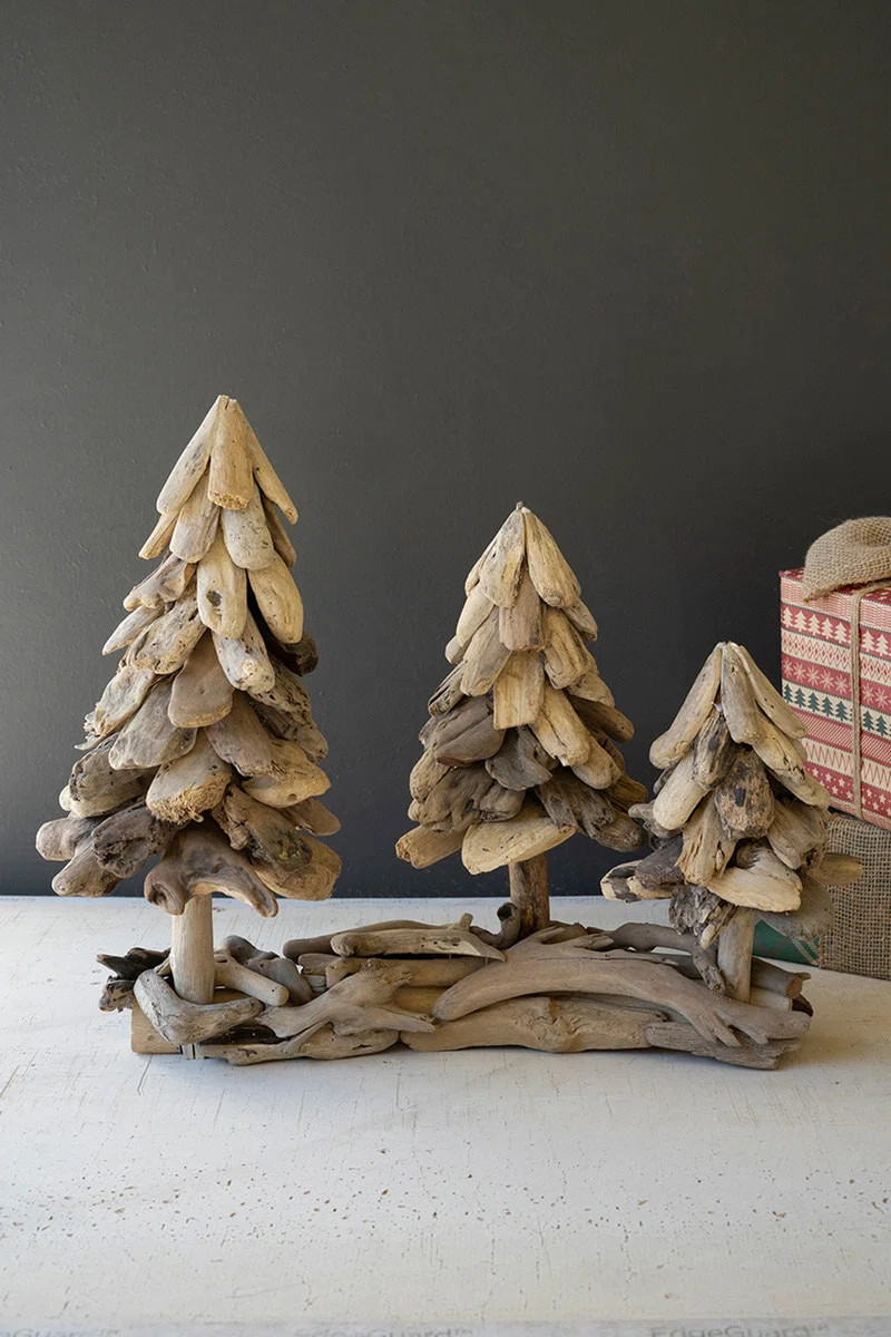Three Driftwood Christmas Trees on a Base | Wayfair North America