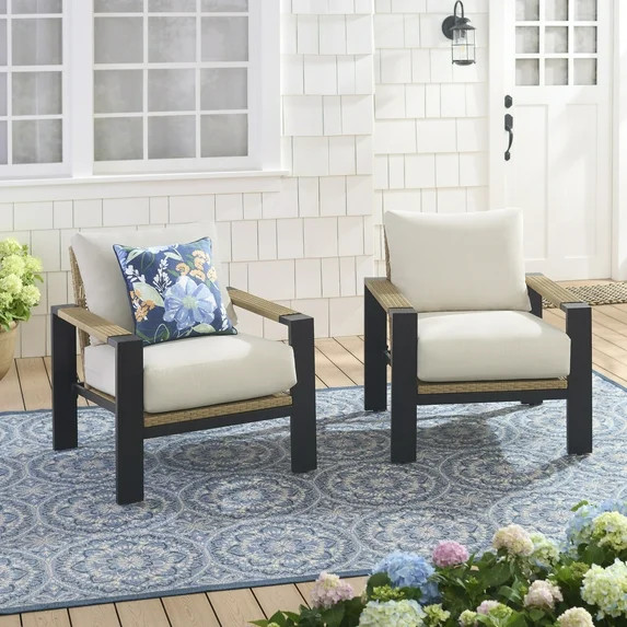 Better Homes & Gardens Ventura 2-Piece Outdoor Wicker Chat Chair, Beige | Walmart (US)