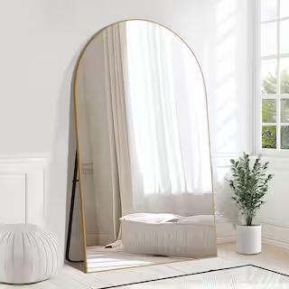 39 in. W x 67 in. H Wood Frame Arched Floor Mirror, Bedroom Living Room Wall Mirror in Gold | The Home Depot
