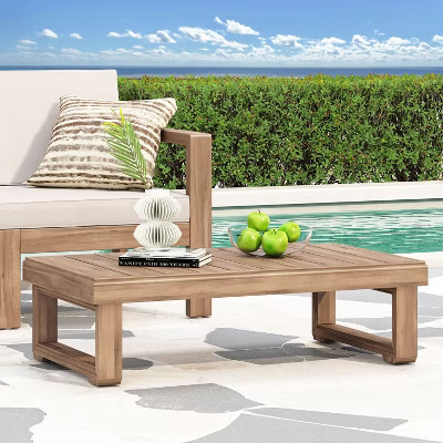 Christopher Knight Home Andrae Outdoor Acacia Wood Rectangular Coffee Table with Sled Leg, Brown Wash | Target