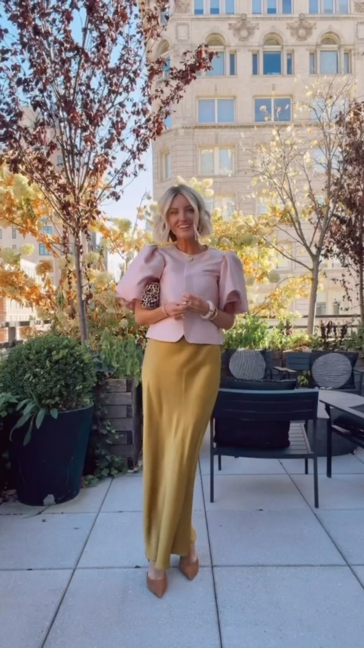 This @Quince is such a good closet staple! It comes in so many different colors, but I thought this mustard yellow/gold was so fun! Wearing S in skirt!

Loverly Grey, fall outfit, holiday outfit, cocktail event, fall party, satin skirt, statement shirt

#LTKSeasonal