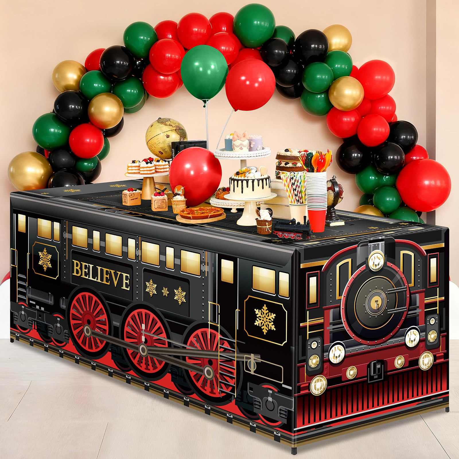 6Ft Christmas Express Train Tablecloth Decoration Vintage Believe Train Table Cover Washable Fabr... | Amazon (US)