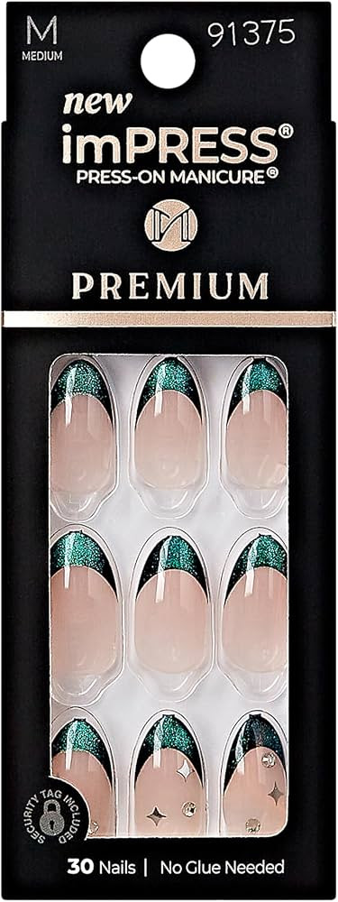 KISS imPRESS No Glue Mani Press-On Nails, Premium, Visions', Green, Medium Size, Almond Shape, In... | Amazon (US)