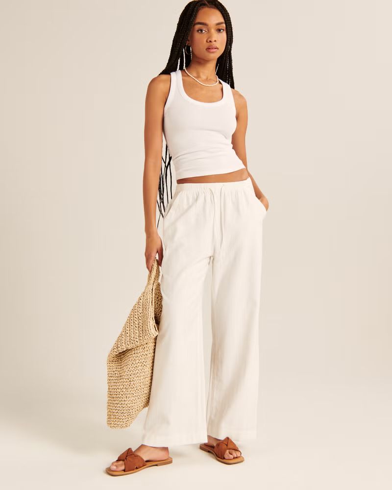 Linen-Blend Pull-On Wide Leg Pant | Abercrombie & Fitch (UK)