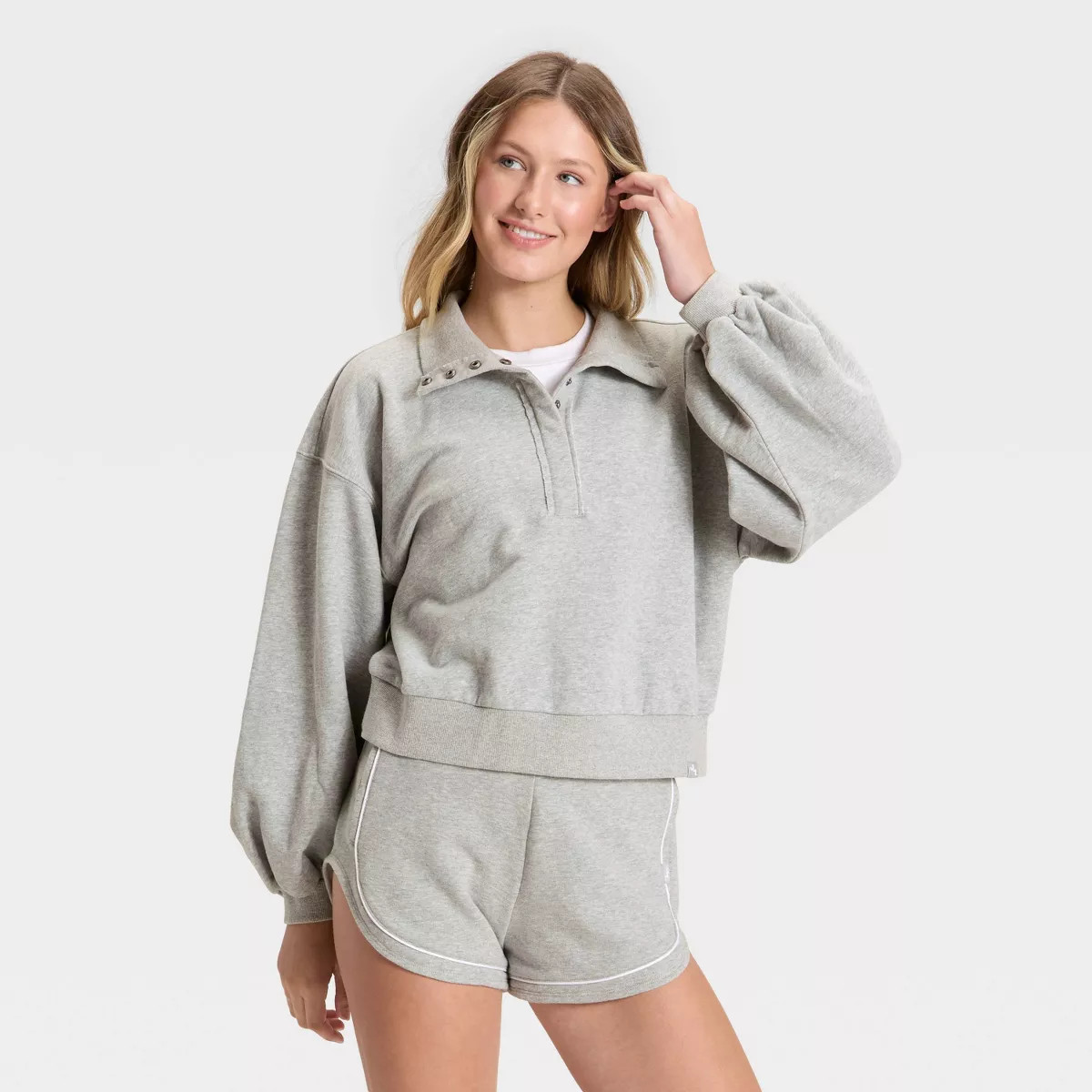 Shop all JoyLabWomen's Henley French Terry Sweatshirt - JoyLab™ Heathered Gray S4.6 out of 5 st... | Target