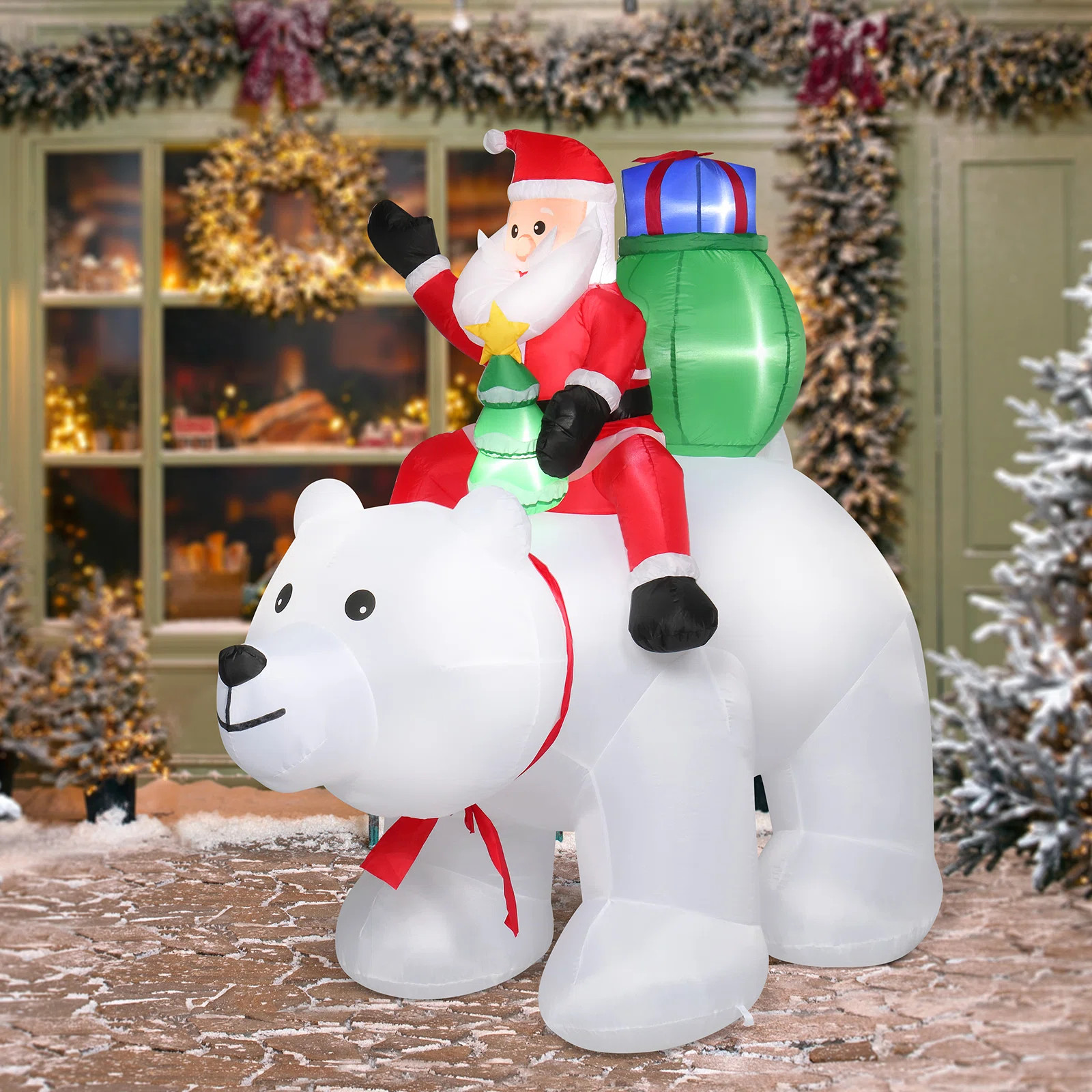 LED Lights Santa Claus Rides Polar Bear Christmas Inflatable Decoration | Wayfair North America