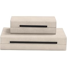 Ivory Shagreen Decorative Boxes Set of 2-Modern Faux Leather Jewelry Orgazier, Engineered Wood Ke... | Amazon (US)