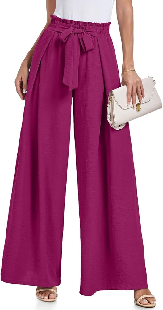 Lepunuo Wide Leg Pants for Women High Waisted Palazzo Pants Work Casual Flowy Tie Knot Trousers w... | Amazon (US)