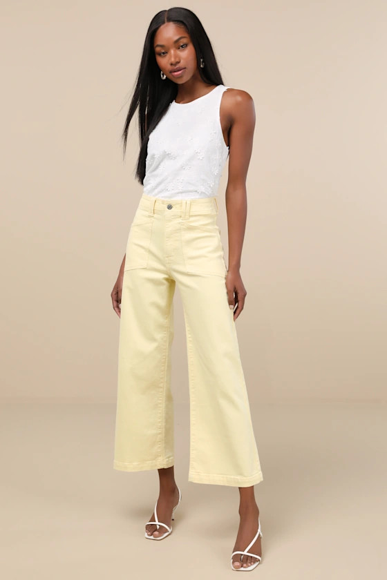 Valley Girl Light Yellow Wide-Leg Denim Jeans | Lulus