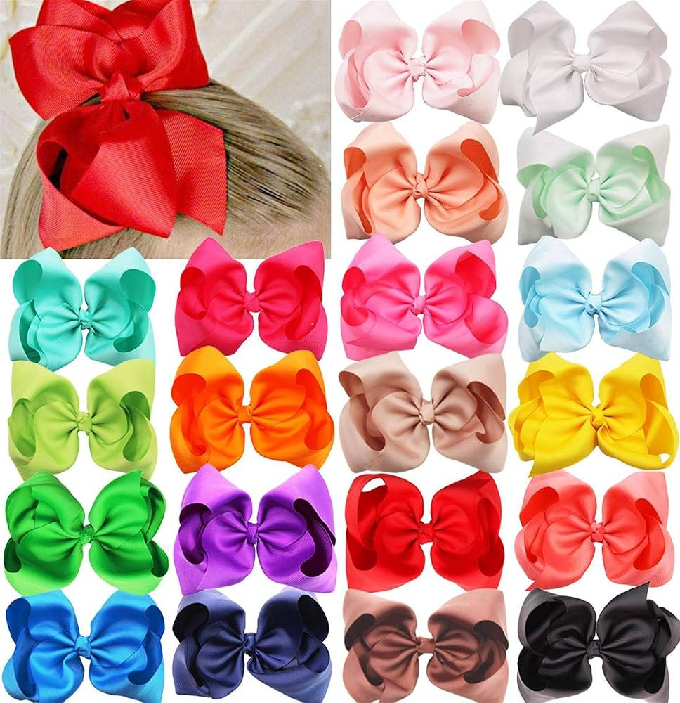 DeD 20 Pcs 8" Hair Bows Clips Boutique Grosgrain Ribbon Big Large Bows Alligator Hair Accessories... | Amazon (US)