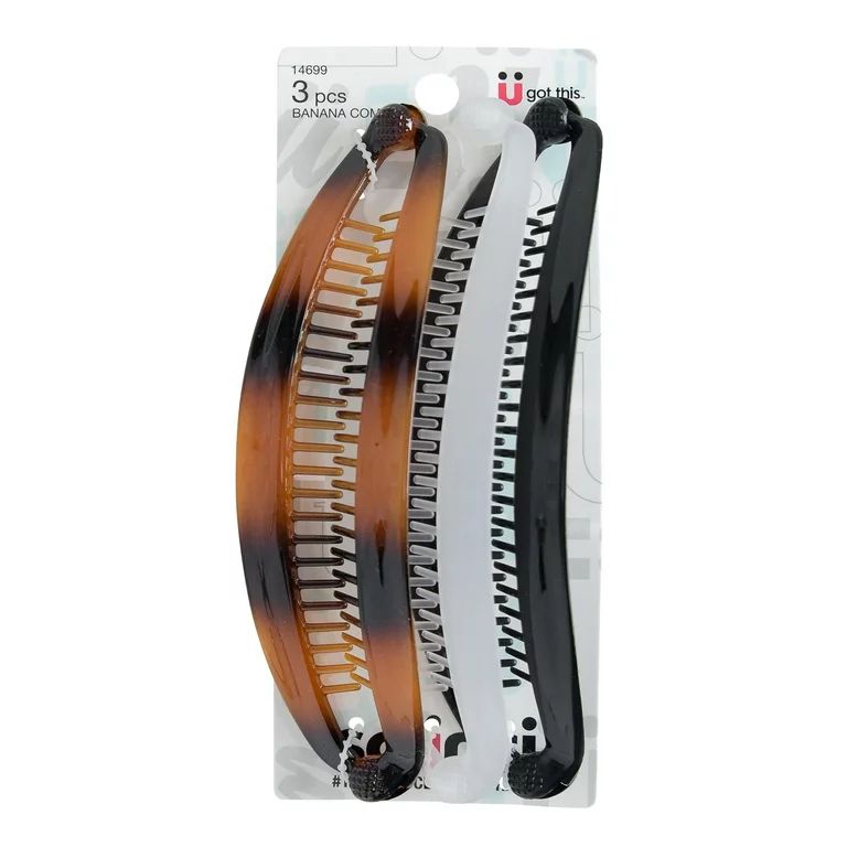 Scunci Fashion Banana Comb Hair Clips in Black, Tortoise Shell, and Clear, 3 Ct | Walmart (US)