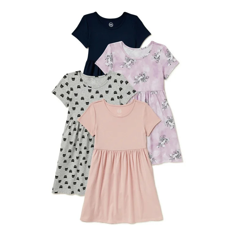 Wonder Nation Girls' Short Sleeve Play Dress 4-Pack, Sizes 4-18 & Plus | Walmart (US)