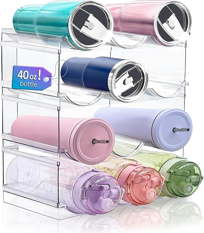 4 Pack Stackable Water Bottle Organizer- Large Compartment Kitchen Organization Racks for Fridge,... | Amazon (US)