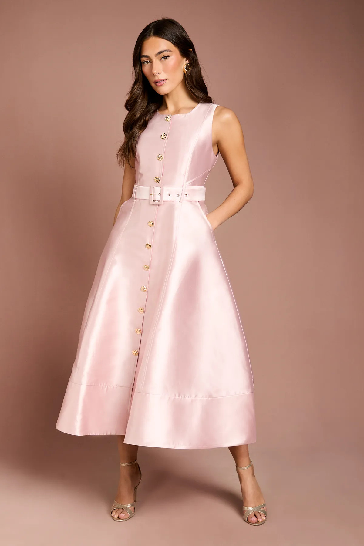 Blush Coast Button Through Belted Prom Dress | Coast | Coast UK & IE
