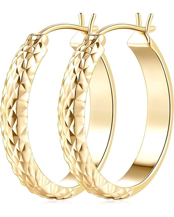 AIGAMIT 14K Gold Hoop Earrings for Women Trendy Chunky Gold Earrings Solid Gold Earrings 14K Gold... | Amazon (US)