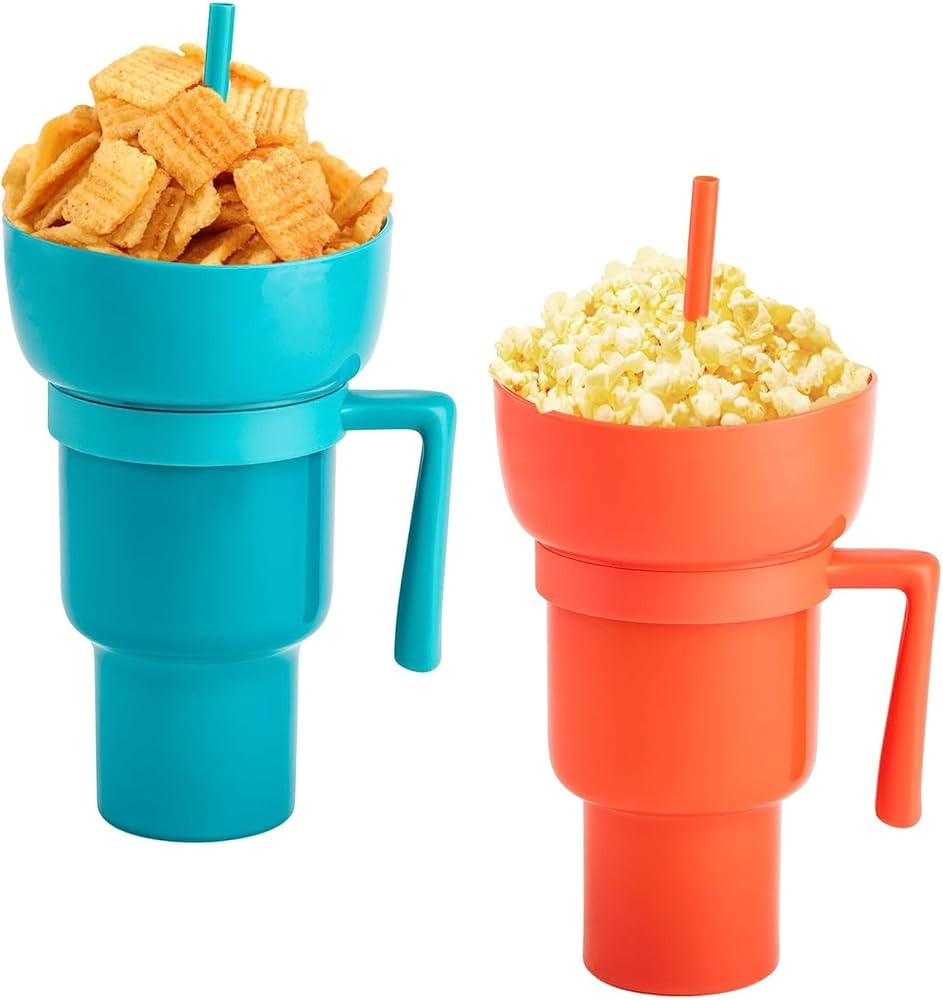 TariWisley (2PCS) Cup Bowl Combo Cup With Bowl On Top and Straw 2 In 1 Snack Tumbler Reusable Sna... | Amazon (US)