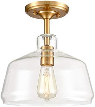 Modern Brass Ceiling Lights Semi Flush Mount Glass Ceiling Lighting Fixture Gold Finish | Amazon (US)