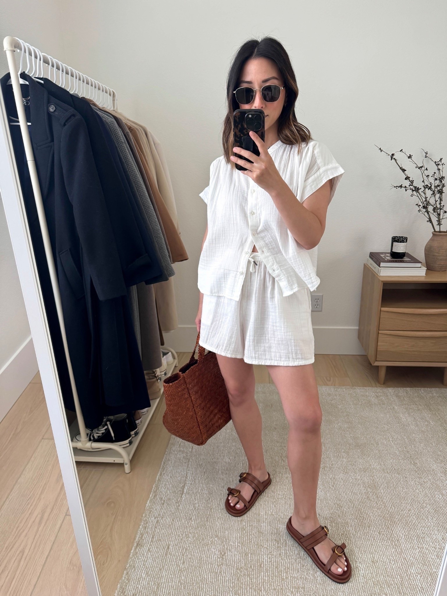 The best gauze sets for summer. Love this easy breezy one from Gap. These are so easy to throw on to run out of the house but still looking put together. 

Gap top xs. I would size up because these shrink in the wash and dry. 
Gap shorts xs
Zara sandals 5
Marea tote
Le Specs sunglasses 
Dorsey James necklace 15"
J.Crew earrings

Summer outfits, summer style, sandals, petite style 

#LTKItBag #LTKPetite #LTKSummerEdit