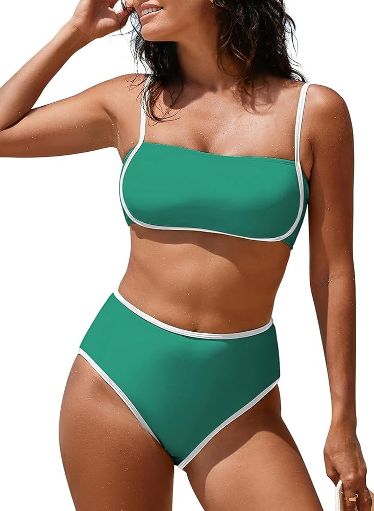 Pink Queen 2026 Women's High Waisted Bikini Sets Two Piece Swimsuit Color Block High Cut Bathing ... | Amazon (US)