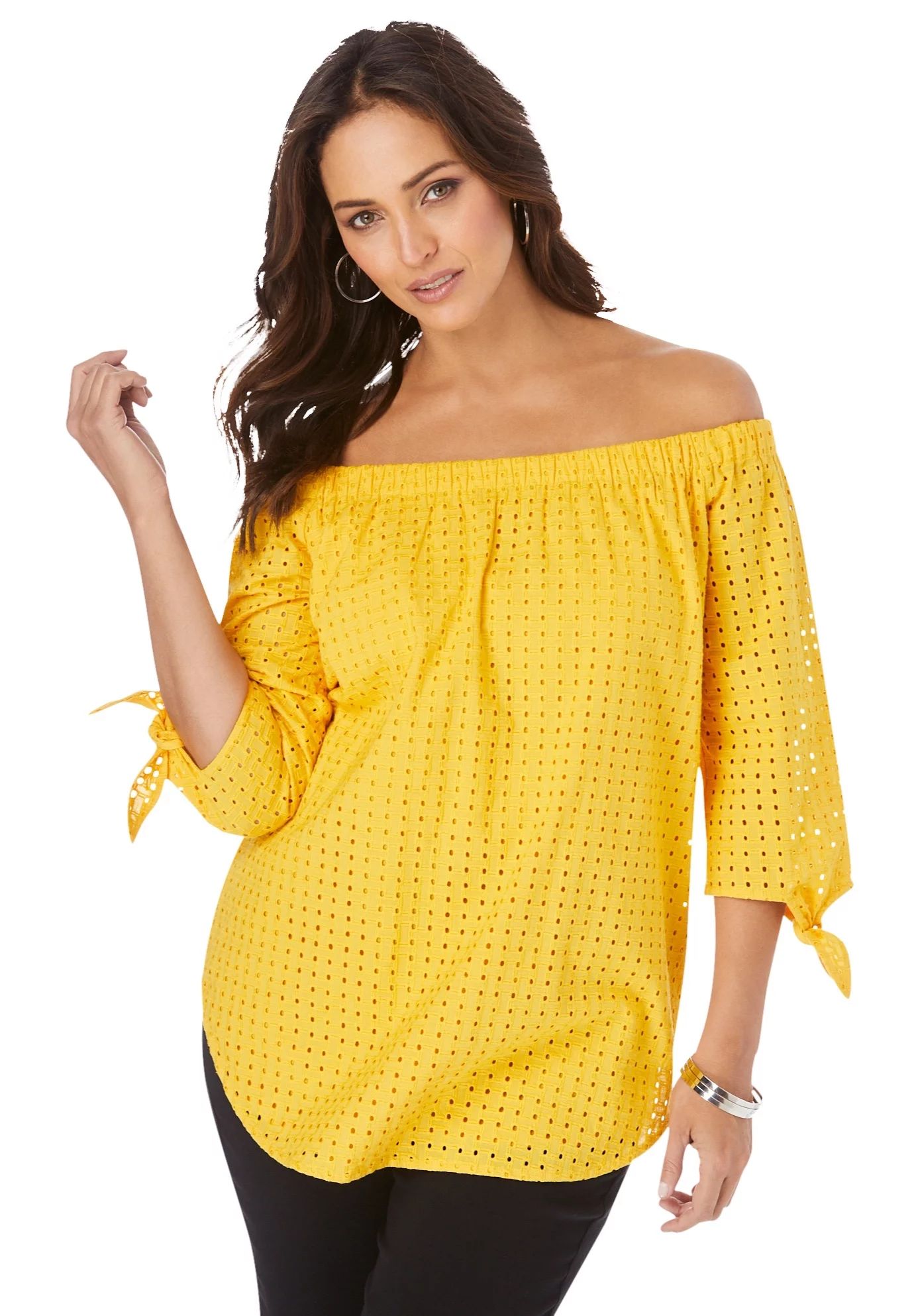 Jessica London Women's Plus Size Eyelet Off-The-Shoulder Shirt 100% Cotton Blouse | Walmart (US)