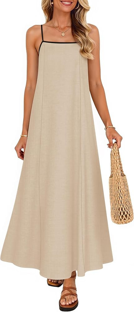 ZESICA Women's 2025 Summer Boho Sleeveless Maxi Dress Spaghetti Straps Casual Flowy A Line Beach ... | Amazon (US)
