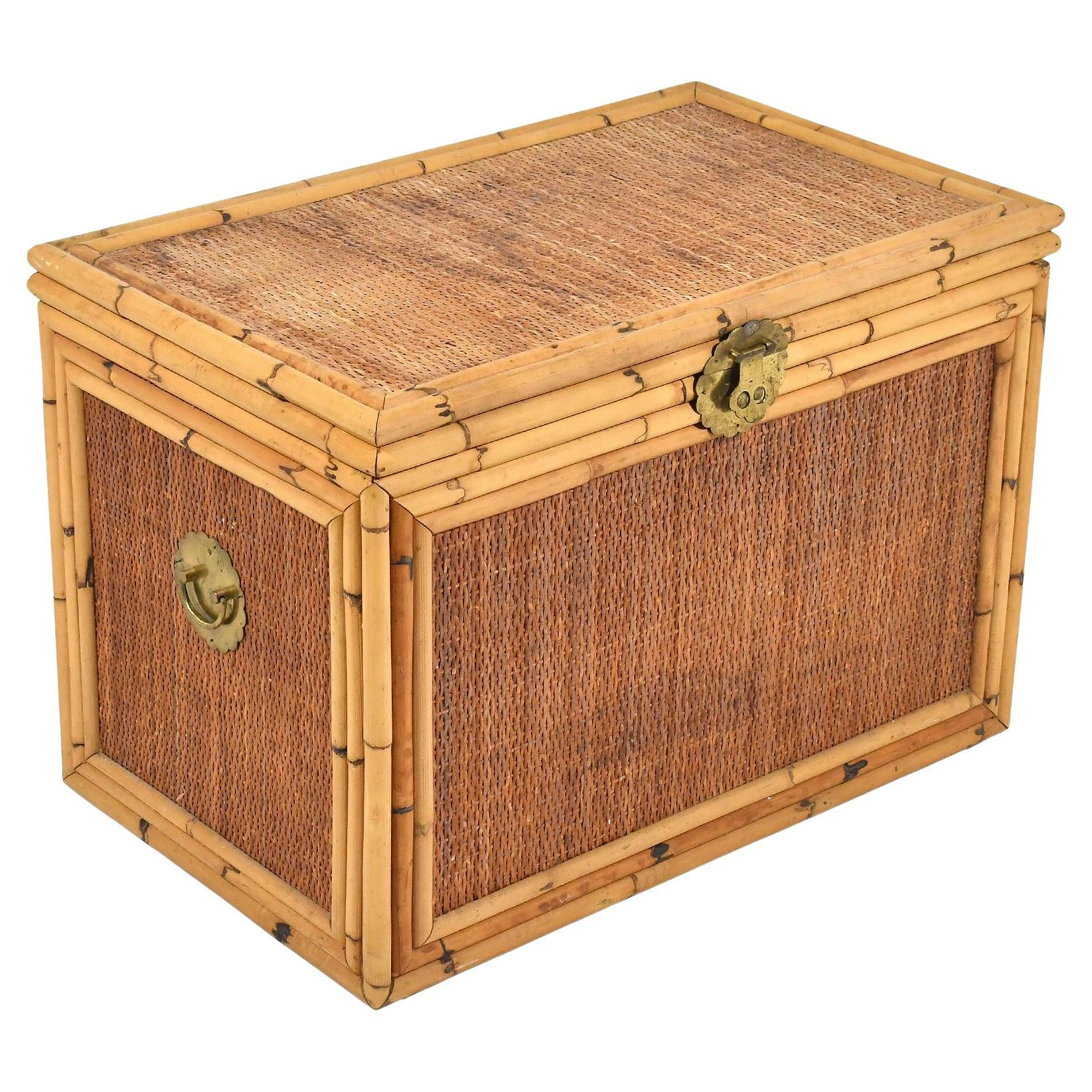 Rattan and Cane Chest with Brass Hardware | 1stDibs