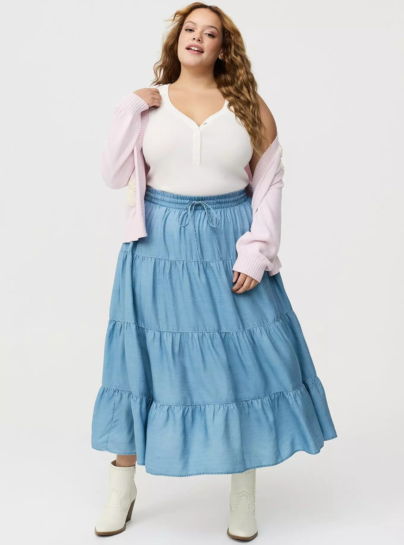 Tiered Chambray Maxi Skirt | Torrid (US & Canada)