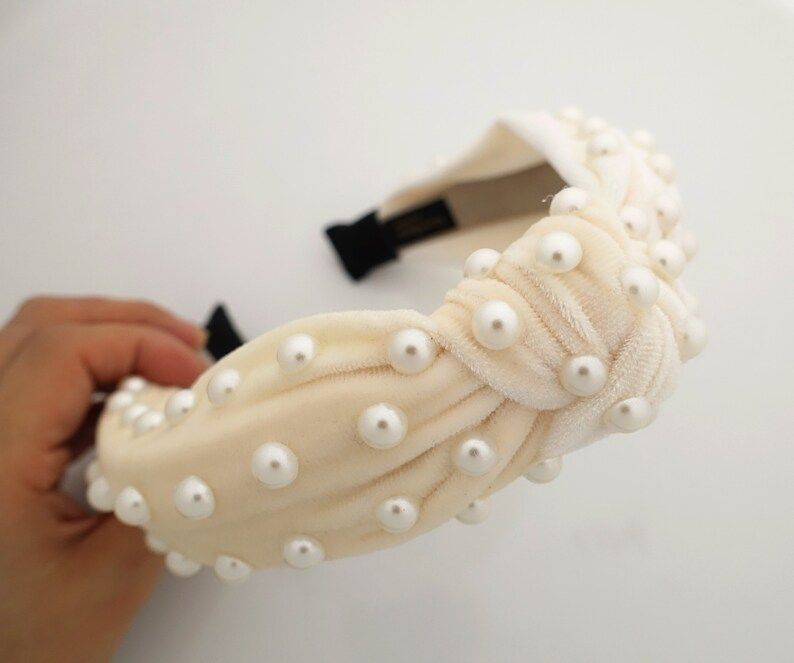 densely pearl embellished headband stylish womens hairband velvet hair accessory | Etsy (US)