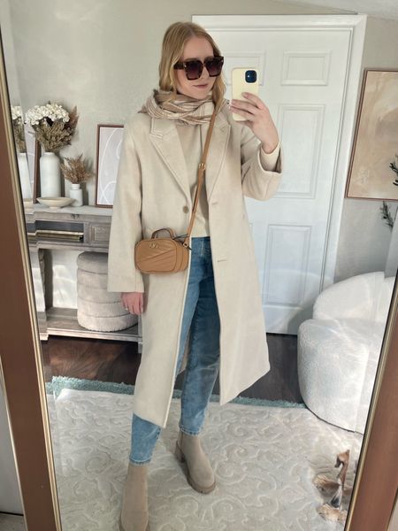 Pinterest inspired outfit with a wool blend coat from Abercrombie, straight leg denim jeans from old navy, winter outfit, casual winter outfit idea 

#LTKSeasonal #LTKfindsunder50 #LTKshoecrush