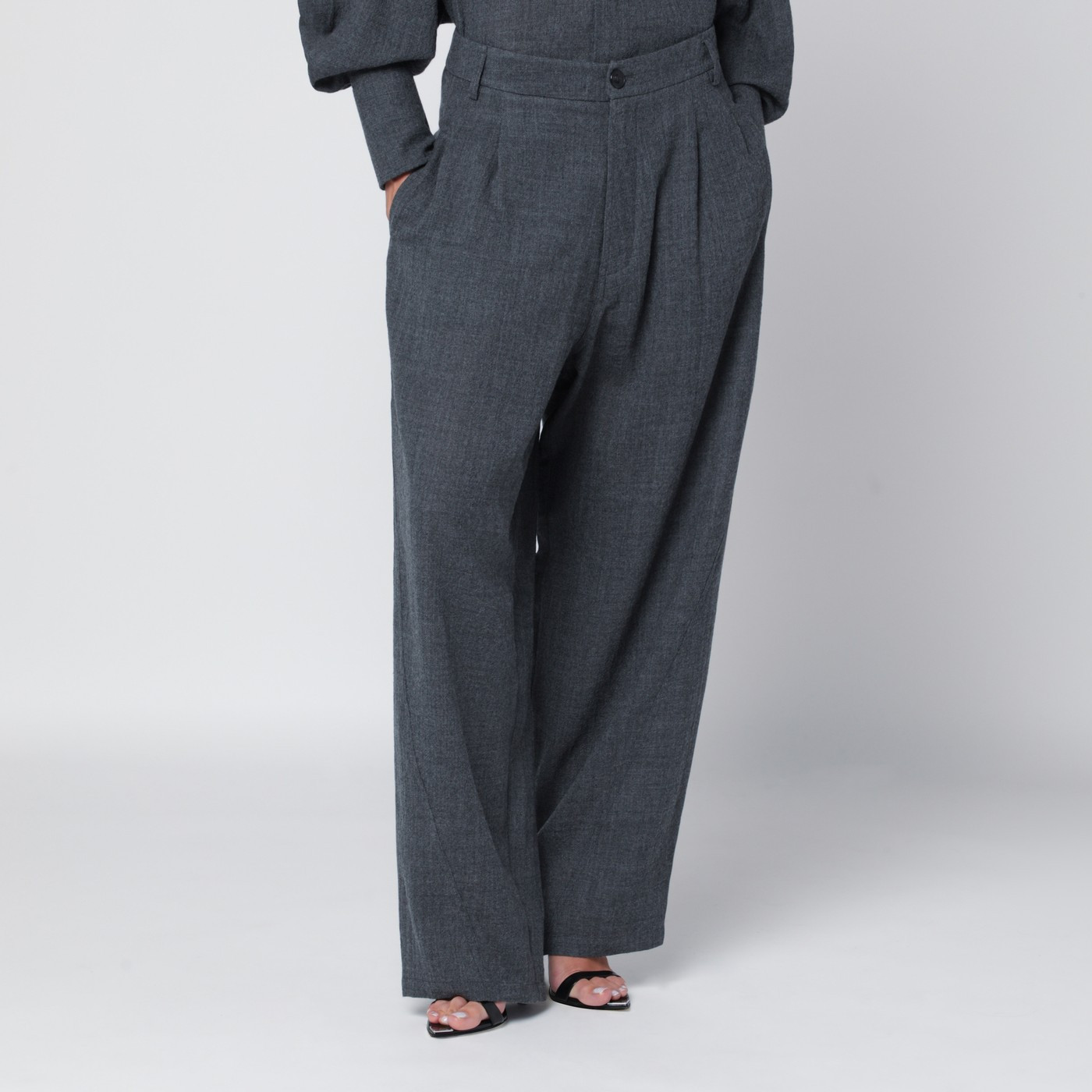 Grey melange Phebe wide-leg trousers | The Double F